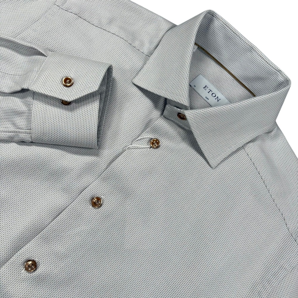 ETON Slim Fit Dress Shirt Mens 15 Gray Textured Cotton Copper Buttons NWT
